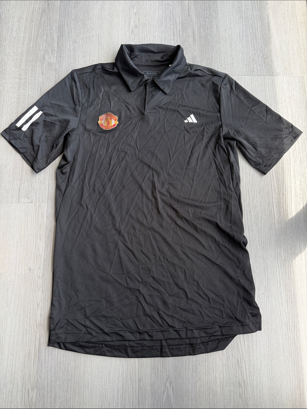 Adidas Youth Black Polo Shirt with Manchester United Crest